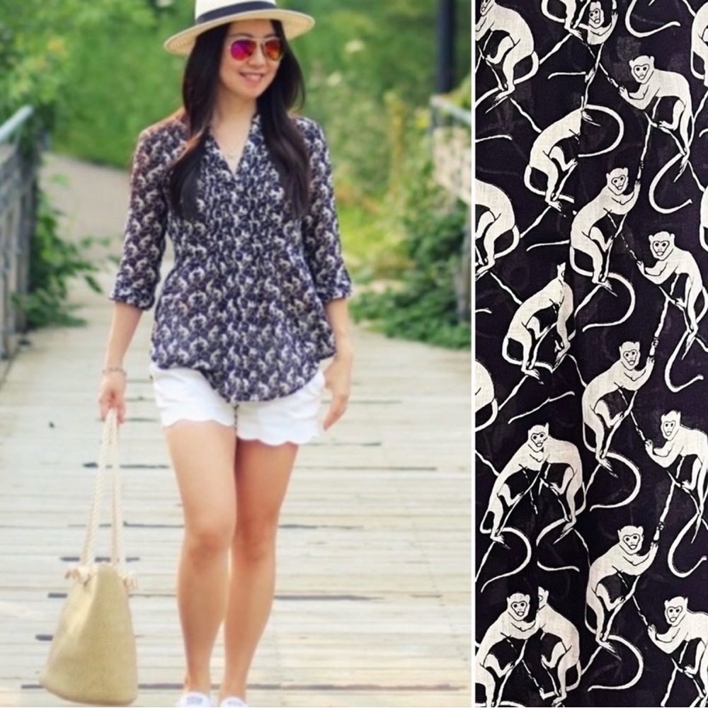 MAEVE Anthropologie Monkey Print Eggplant Purple Button-Up Blouse Size 0P EUC